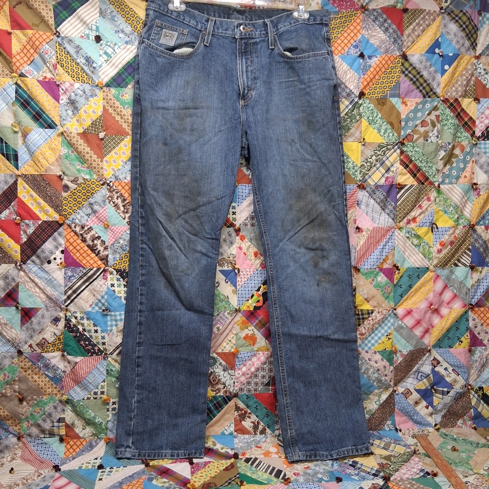 Cinch Mens Silver Label Blue Denim Relaxed Fit Straight Leg Jeans 35x34